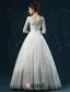 Élégante Princesse Une Ligne Épaules 1/2 Manches Robe De Mariée En Dentelle Brodée