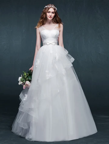 Épaules Un Ligne Perlage Perles Noeud Volants Guillotine Organza Robe De Mariée
