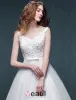 2015 A-line Shoulders V-neck Beading Appliques Lace With Sash Organza Wedding Dress