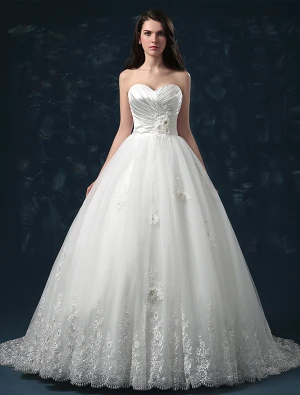 Sweetheart Appliques De Dentelle Et De Fleurs Robe De Mariée Robe De Bal En Organza