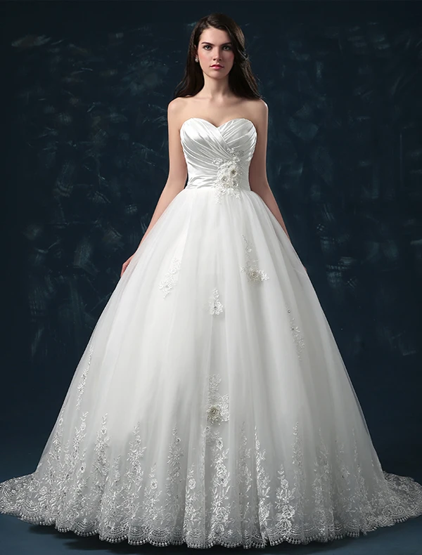 Kjæreste Appliques Blonder Og Blomster Organza Ballkjole Brudekjole