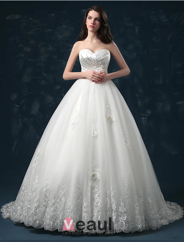 2015 Sweetheart Appliques Lace & Flowers Organza Ball Gown Wedding Dress