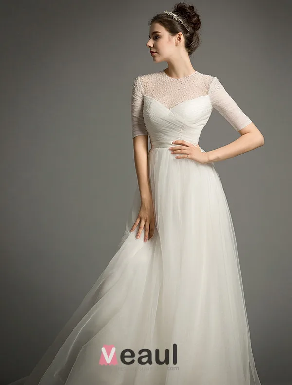 Paillettes Encolure Perles A-ligne Volants Robe De Mariée En Organza De Satin Ceinture
