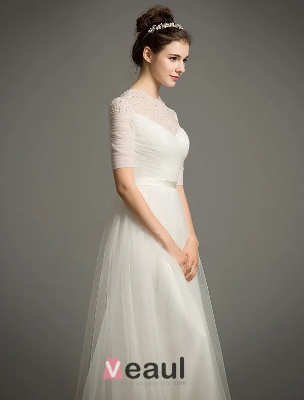Paillettes Encolure Perles A-ligne Volants Robe De Mariée En Organza De Satin Ceinture