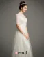Paillettes Encolure Perles A-ligne Volants Robe De Mariée En Organza De Satin Ceinture