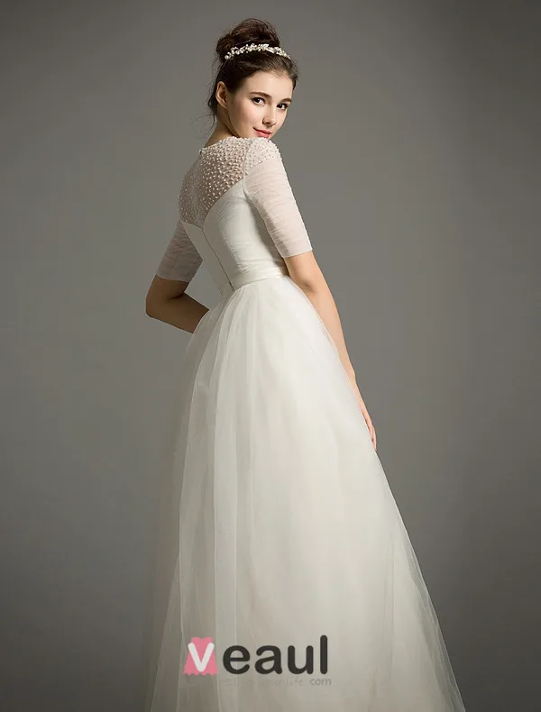 Paillettes Encolure Perles A-ligne Volants Robe De Mariée En Organza De Satin Ceinture