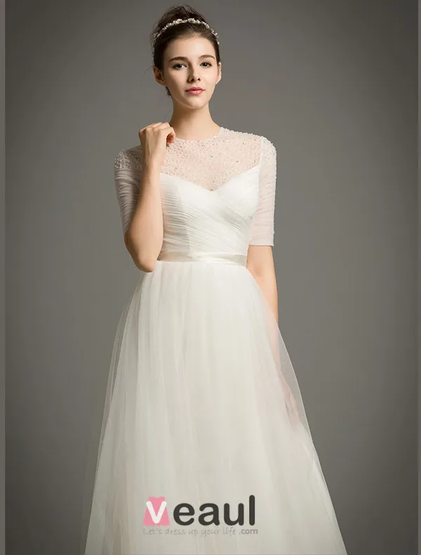 Paillettes Encolure Perles A-ligne Volants Robe De Mariée En Organza De Satin Ceinture