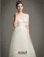 Paillettes Encolure Perles A-ligne Volants Robe De Mariée En Organza De Satin Ceinture