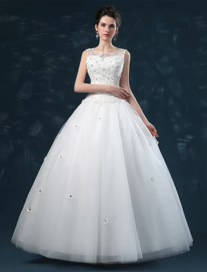 2015 Ball Gown Shoulders Square Neckline Handmade Flowers Organza Wedding Dress