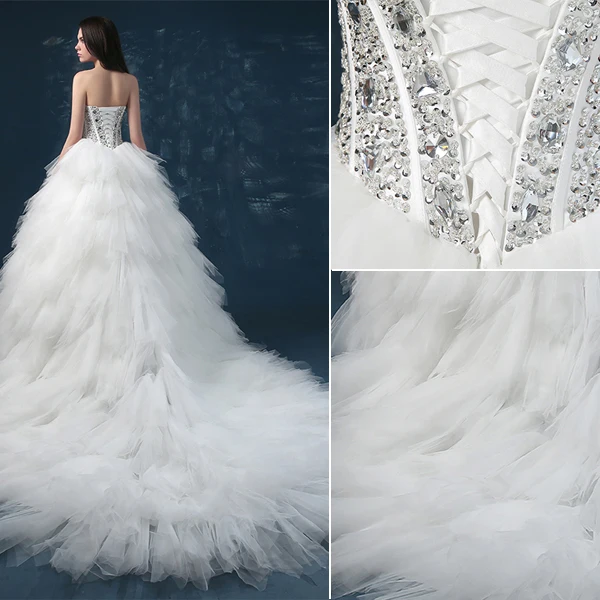 2015 Luxury Sweetheart Sleeveless Sequined Upper Corset Cascading Ruffles Ball Gown Wedding Dress
