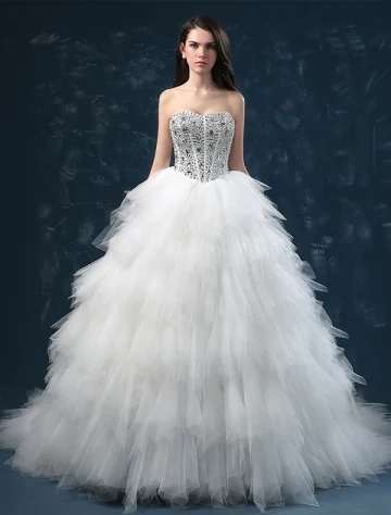 Luxe Lieverd Mouwloze Lovertjes Bovenste Corset Trapsgewijze Ruches Baljurk Trouwjurk