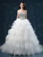 2015 Luxury Sweetheart Sleeveless Sequined Upper Corset Cascading Ruffles Ball Gown Wedding Dress