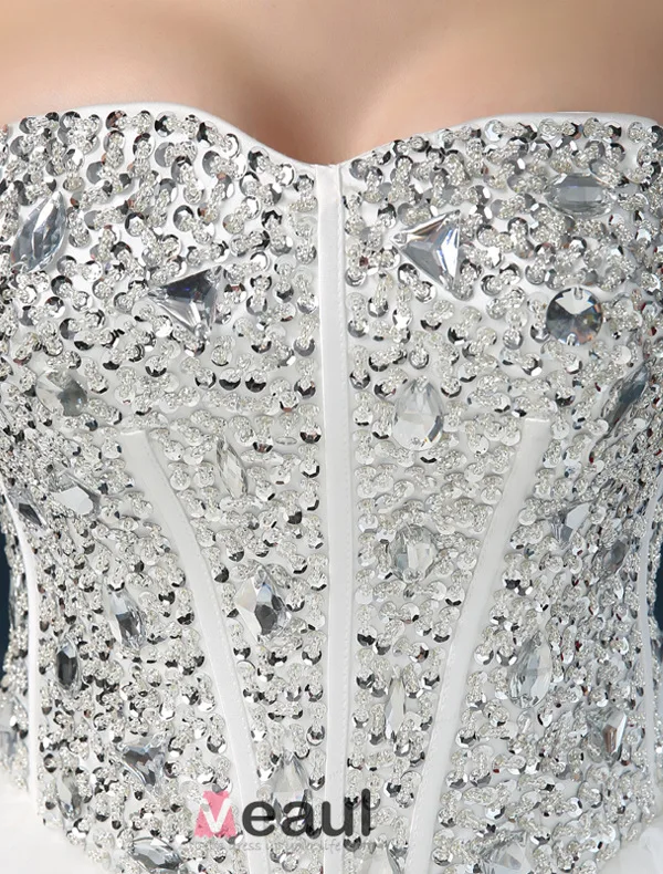 2015 Luxury Sweetheart Sleeveless Sequined Upper Corset Cascading Ruffles Ball Gown Wedding Dress