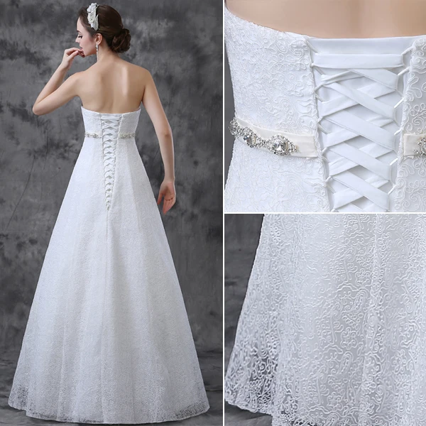 Simple Une Ligne De Robe De Mariée En Dentelle Bretelles Strass Ceinture