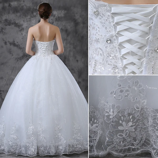 2015 Glitter Sweetheart Sequin Rhinestone Floor-length Lace Ball Gown Wedding Dress