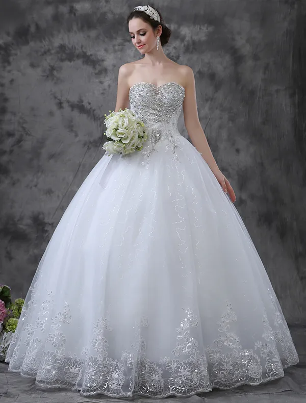 Sparkly Wedding Dresses Ball Gowns Sequin Lace Appliques Sweetheart Bridal  Gowns | eBay