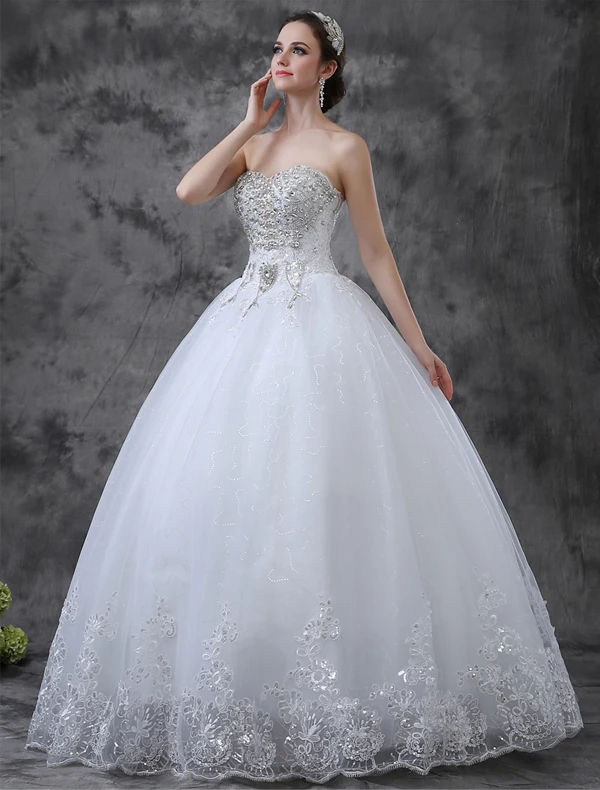 2015 Glitter Sweetheart Sequin Rhinestone Floor-length Lace Ball Gown Wedding Dress