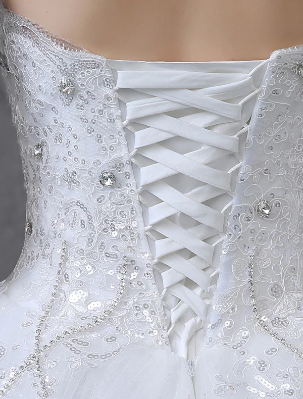 2015 Glitter Sweetheart Sequin Rhinestone Floor-length Lace Ball Gown Wedding Dress