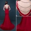 2015 Mermaid Simple Design Shoulders Sleeveless Red Satin Evening Dress