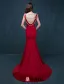 2015 Mermaid Simple Design Shoulders Sleeveless Red Satin Evening Dress