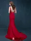 2015 Mermaid Simple Design Shoulders Sleeveless Red Satin Evening Dress
