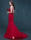 2015 Mermaid Simple Design Shoulders Sleeveless Red Satin Evening Dress