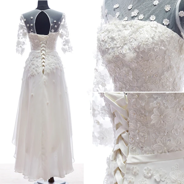 A-ligne De Fleurs À La Main Percées Robe De Mariée En Dentelle De Plage