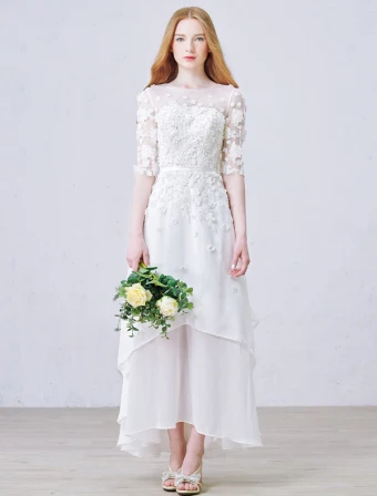 A Line Pierced Handmade Flowers Beach Lace Wedding Dress