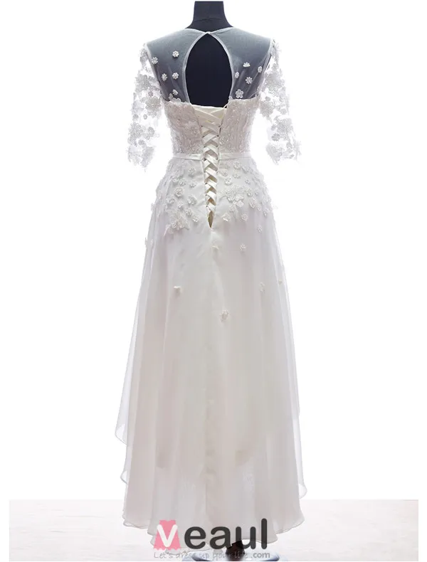 A-ligne De Fleurs À La Main Percées Robe De Mariée En Dentelle De Plage