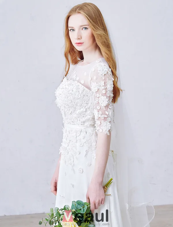 A-ligne De Fleurs À La Main Percées Robe De Mariée En Dentelle De Plage