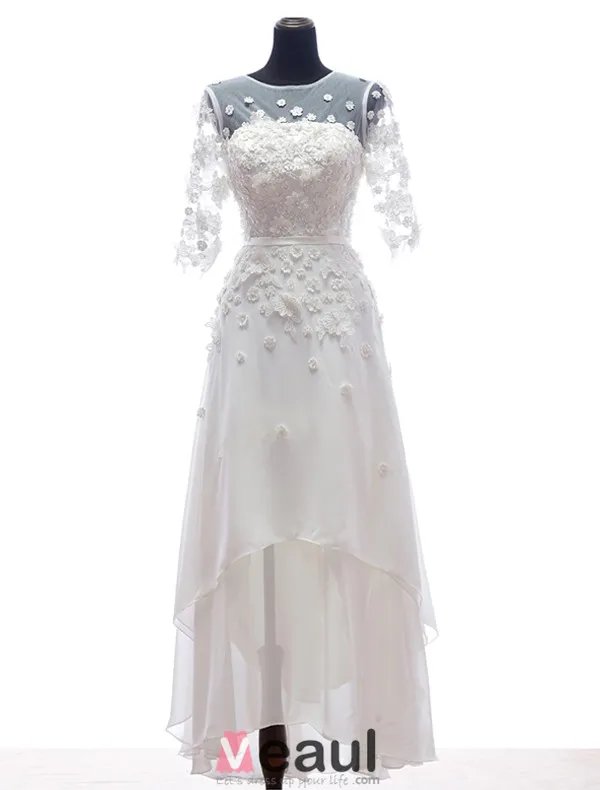 A-ligne De Fleurs À La Main Percées Robe De Mariée En Dentelle De Plage