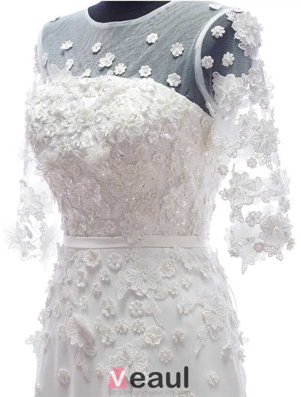 A-ligne De Fleurs À La Main Percées Robe De Mariée En Dentelle De Plage