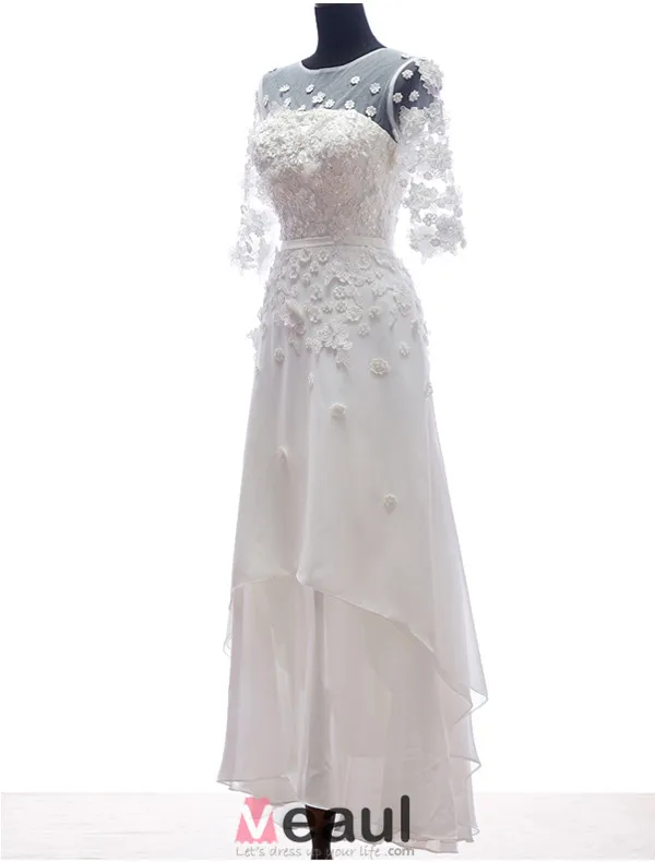 A-ligne De Fleurs À La Main Percées Robe De Mariée En Dentelle De Plage