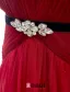 A-line Deep V-neck Glitter Rhinestone Sash Burgundy Tulle Evening Dress