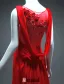 Simple A-line Square Neckline Beading Handmade Flowers Backless Classic Red Satin Evening Dress