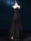 Simples Bretelles Spaghetti Une Ligne Volants Robe De Soirée En Satin Noir