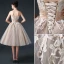 2015 Ballkleid Rüschen-spitze-tulle Appliques Champagner Brautkleid Kurz