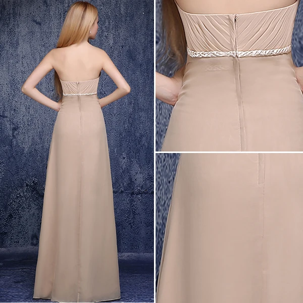 Niedliche Prinzessin Imperium Schatz-rüsche-schärpe Strick Champagner Chiffon Brautjunferkleider