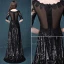 Empire Square Neckline Lace Flowers Black Sequins Evening Dress