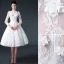 2015 A-ligne Décolleté Carré, Manches 3/4 En Dentelle Et Des Fleurs Robe De Mariée Courte