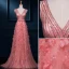 Luxueux Une Ligne Fleurs De Dentelle Col V Profond Perles Paillettes Tulle Robe De Soirée