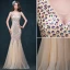 Glitter Trumpet / Mermaid V-neck Beading Rhinestone Backless Champagne Evening Dress/ Prom Dress