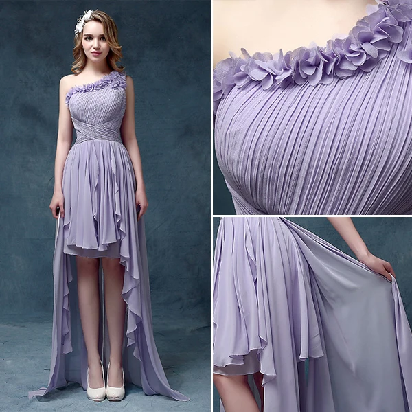 Empire One-shoulder Flower Ruffle Asymmetrical Chiffon Cocktail Dress