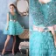 Glitter Imperium V-hals Paljetter Appliques Blonder Sash Korte Bassenget Blå Tyll Cocktailkjole