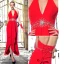 Mode Grimma V-ringad Beading Rhinestonekristallen Backless Röd Chiffong Aftonklänning