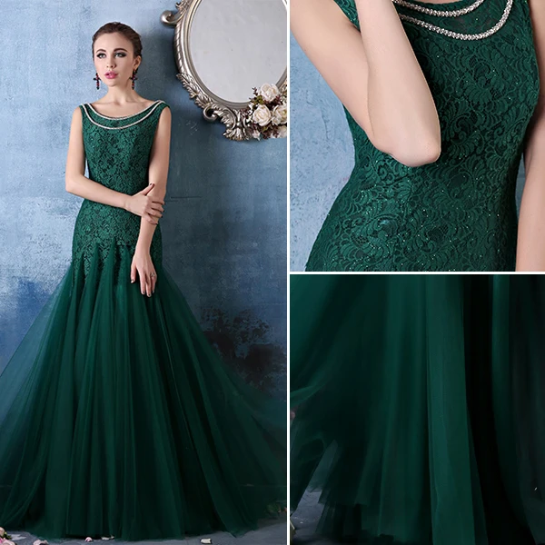 Glamorous Quadratischen Ausschnitt Mit Metallkette Grüne Spitze Organza Abendkleid