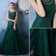 Glamorous Quadratischen Ausschnitt Mit Metallkette Grüne Spitze Organza Abendkleid