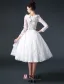 2015 A-ligne Décolleté Carré, Manches 3/4 En Dentelle Et Des Fleurs Robe De Mariée Courte