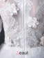 2015 A-ligne Décolleté Carré, Manches 3/4 En Dentelle Et Des Fleurs Robe De Mariée Courte
