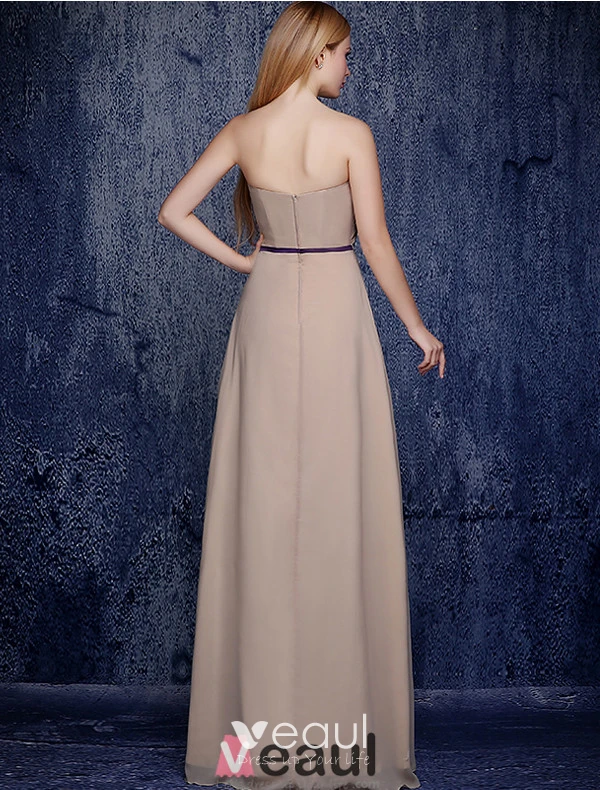 beige swing dress Cicinia V-neck Ruffles Long Chiffon Bridesmaid Dress, Champagne